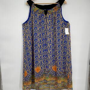 Chris McLaughlin Dress 20W Blue Floral Print Feminine Flowy Vacation Resortwear